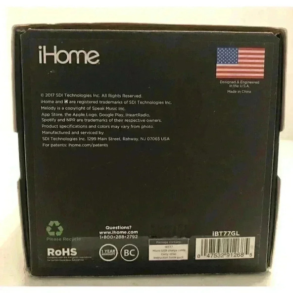 Open Box Unused iHome iBT77 Splashproof Fabric Bluetooth Speaker Voice Controls - Picture 7 of 7